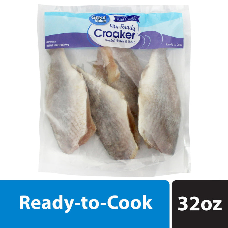 Great Value Wild Caught Headed Gutted and Tailed Croaker, 2 lb (Frozen Fish) — package