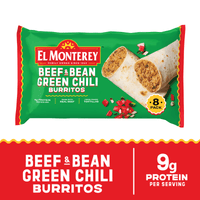 El Monterey Beef & Bean Green Chili Burritos, 32 oz, 8 Count (Frozen) — package