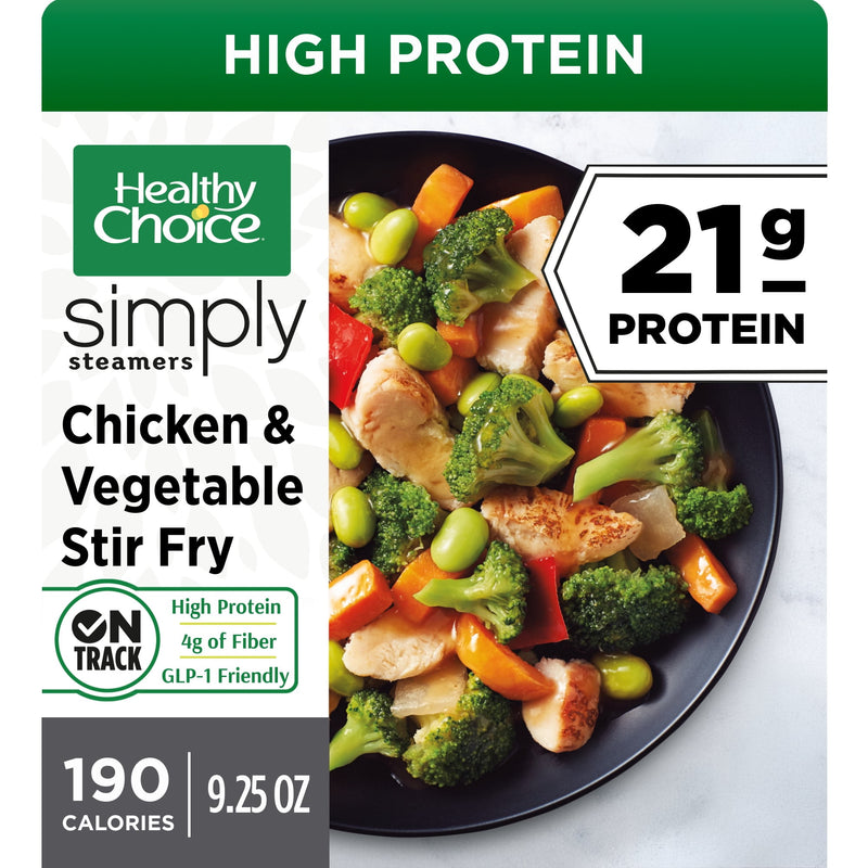 Healthy Choice Simply Steamers Chicken & Vegetable Stir Fry, High Protein Frozen Meal, 9.25 oz. Bowl — package