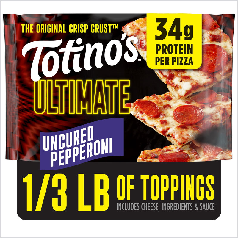 Totino's Ultimate Pizza, Uncured Pepperoni, Thin Crust, 34g Protein, 11.64 oz (Frozen) — package