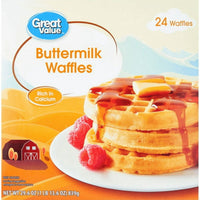 Great Value Buttermilk Waffles, 29.6 oz, 24 Count (Frozen) — package