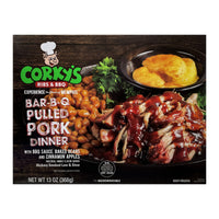 Corky’s Memphis Style BBQ Pulled Pork Dinner with Baked Beans & Cinnamon Apples, Frozen Single Serve Meal, 13 oz — package