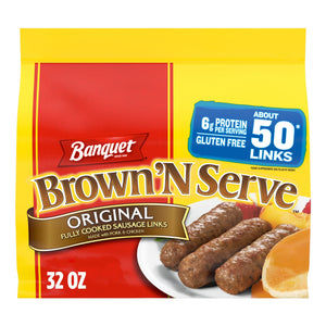 Banquet Frozen Brown'N Serve Fully Cooked Sausage Links Original, 32 oz, 50 ct