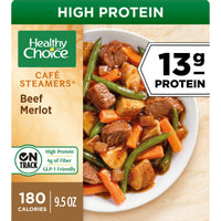 Healthy Choice Cafe Steamers Beef Merlot, High Protein Frozen Meal, 9.5 oz. Bowl — package