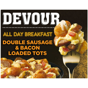 DEVOUR Frozen All Day Breakfast Double Sausage & Smoked Bacon Loaded Tater Tots, 9 oz