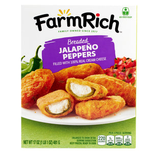 Farm Rich Frozen Breaded Jalapeno Peppers Stuffed with Cream Cheese, 17 oz