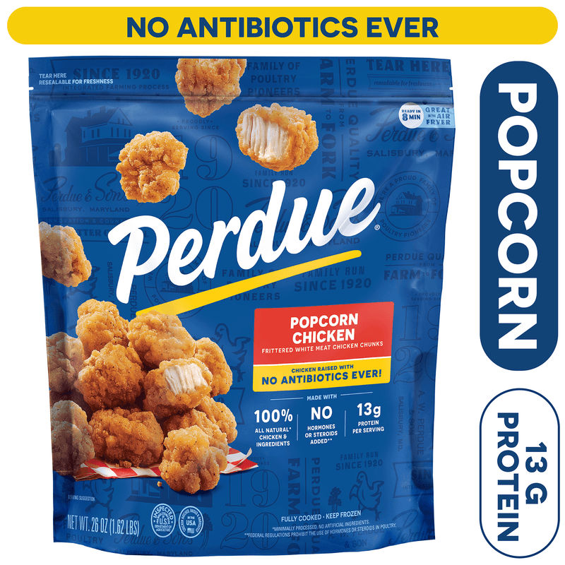 Perdue, No Antibiotics Ever, Frozen Breaded Popcorn Chicken Breast Chunks, 26 oz. — package