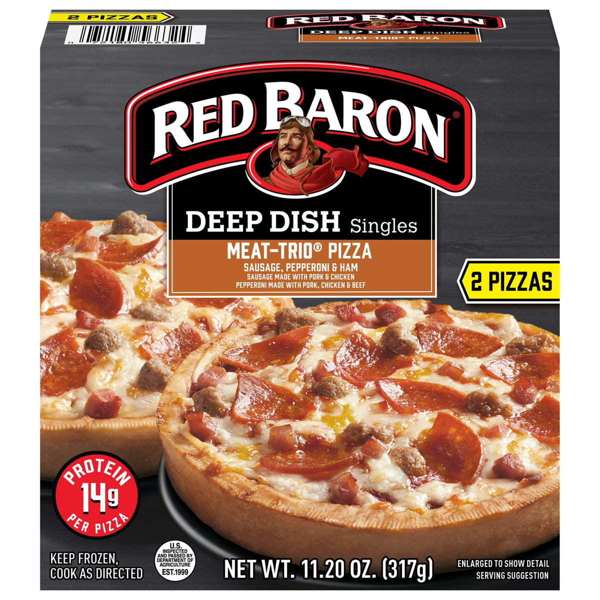 Red Baron Frozen Deep Dish Singles Personal Pizza Meat Trio, 11.2 oz, 2 ct