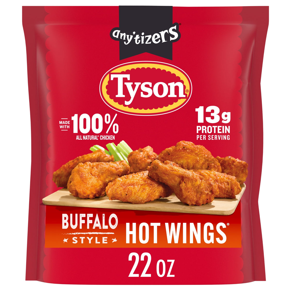 Tyson Foods Frozen Any'tizers Bone-In Hot Wings Buffalo Style, 22 OZ