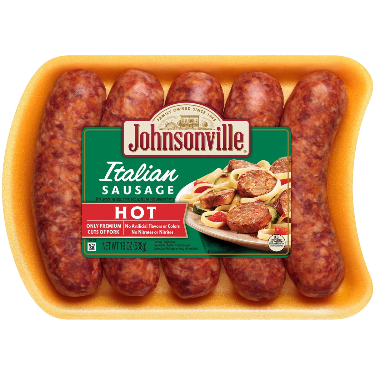 Johnsonville Refrigerated Pork Sausage Links Hot Italian, 19 oz, 5 ct