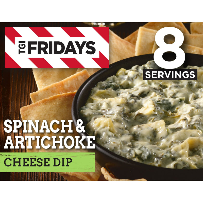 TGI Fridays Spinach & Artichoke Cheese Dip Frozen Snack, 1 Box, for Restaurant-Style Snacking and Hosting, 8 oz — package