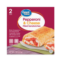 Great Value Pepperoni & Cheese Filled Sandwiches, 9 oz, 2 Count (Frozen) — package