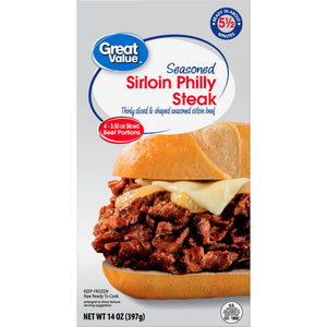 Great Value Frozen Seasoned Sirloin Beef Philly Steak, 14 oz