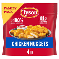 Tyson Frozen White Meat Chicken Nuggets, Family Pack, 64 oz, 11g Protein per Serving (Fully Cooked) — package