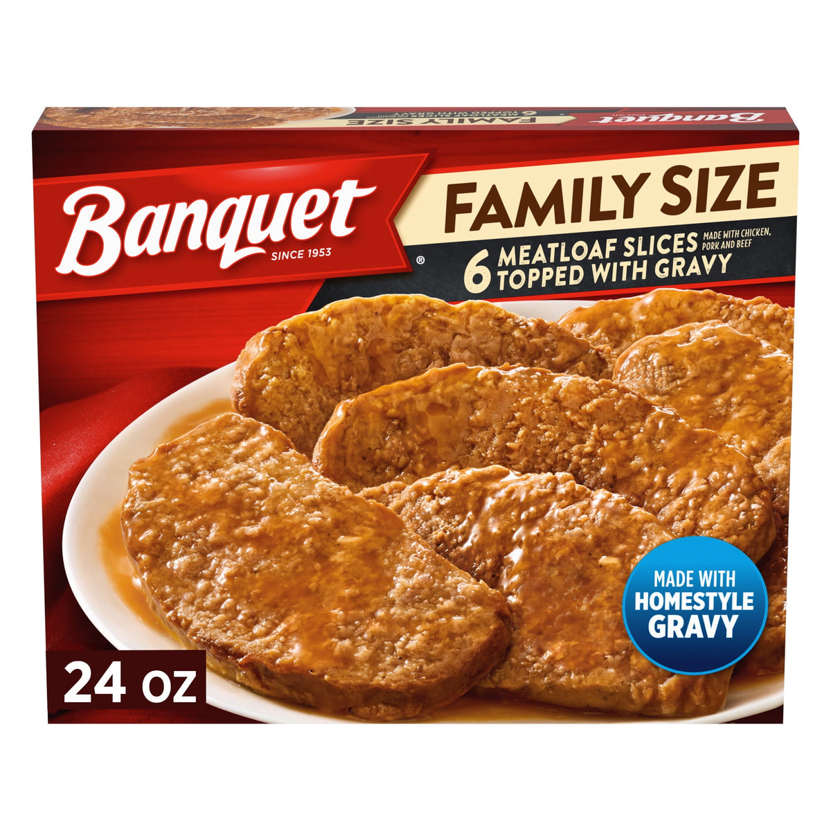 Banquet Frozen Family Size Meatloaf Slices Topped with Gravy, 24 oz