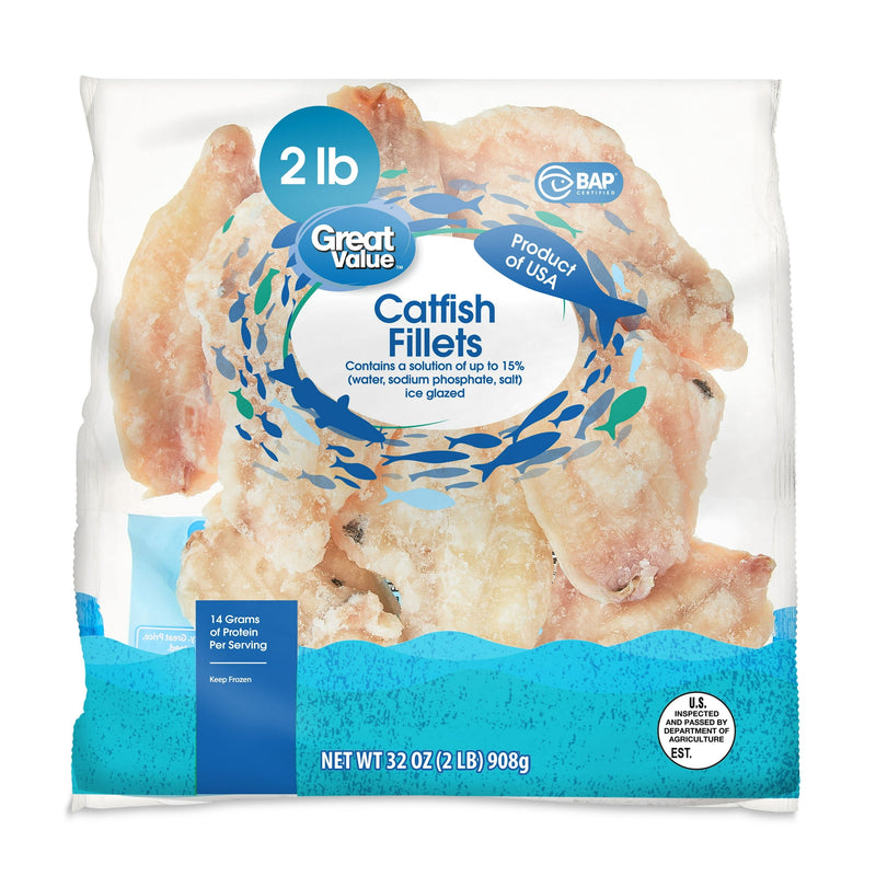 Great Value Frozen Catfish Skinless Fillets, 2 lb Bag — package