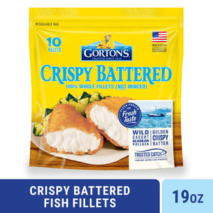 Gorton's Frozen Crispy Battered Fish Fillets, Wild Caught Alaskan Pollock, 19 oz, 10 ct