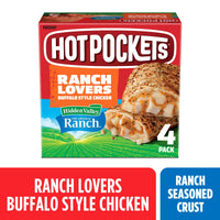 Hot Pockets Ranch Lovers Buffalo Style Chicken, Hidden Valley Ranch, Sandwich Snacks, 17 oz, 4 Pack (Frozen) — package