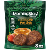 MorningStar Farms Veggie Breakfast Maple Flavored Plant Based Sausage Patties, Vegan Sausage, 8 oz, 6 Count Bag — package