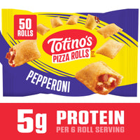 Totino's Pizza Rolls, Pepperoni Flavored, Frozen Appetizers, 50 Rolls, 24.8 oz — package