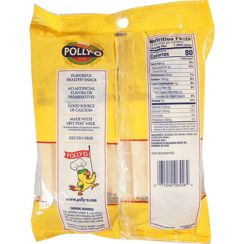 Polly-O String Cheese Mozzarella Cheese Snacks, 24 ct Sticks in Bag individually wrapped — package