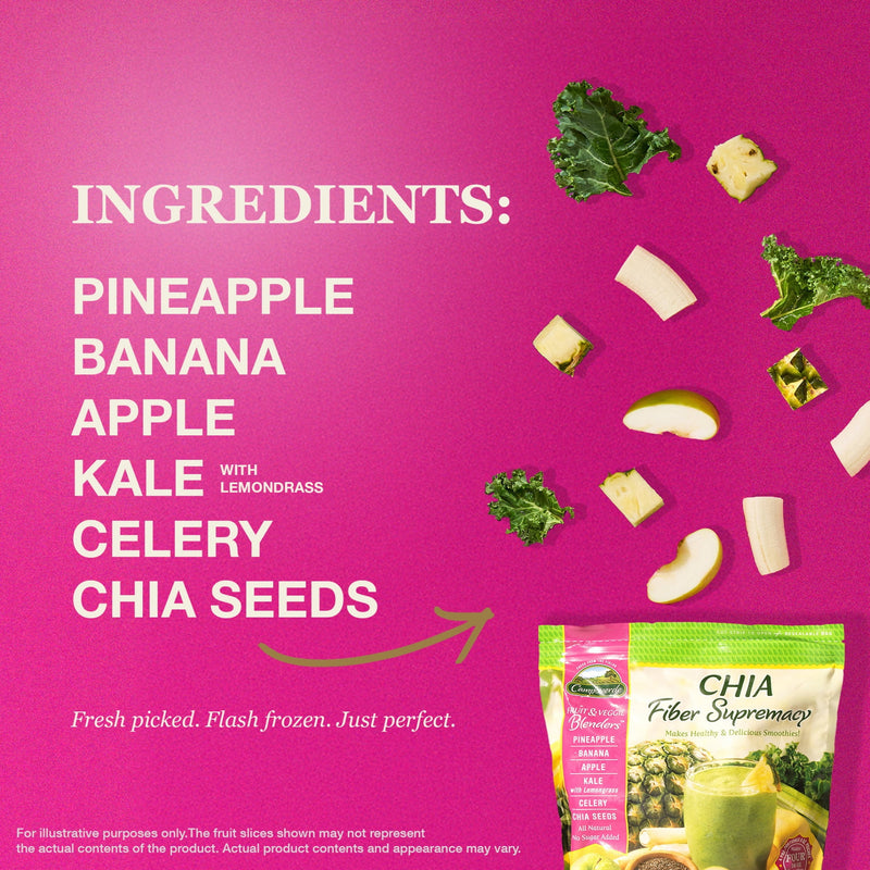 Campoverde Frozen Fruit & Veggie Smoothie Mix, Chia Fiber Supremacy with Pineapple, 4 Pre-Portioned Packs, No Added Sugar, 32 oz — photo 2