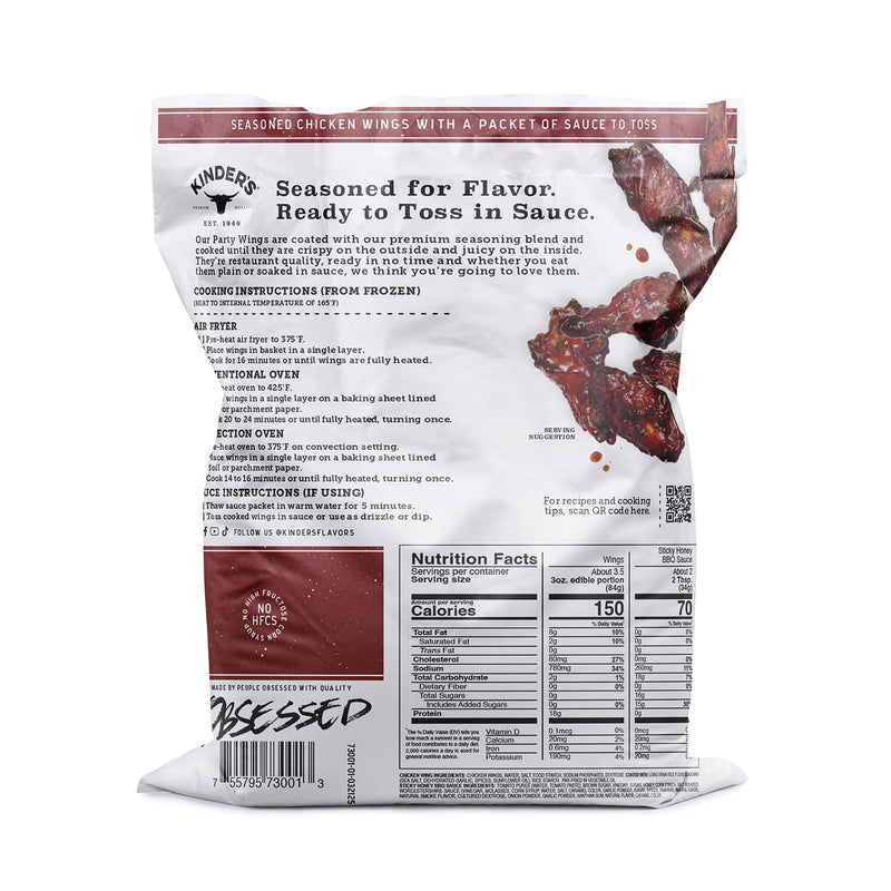 Kinder's Sticky Honey BBQ Frozen Chicken Wings, 19 oz Bag — photo 2