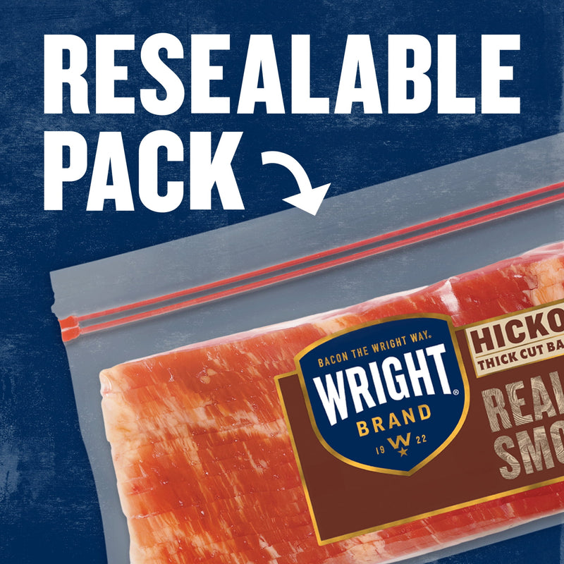 Wright Brand Hickory Real Wood Smoked Thick Cut Sliced Bacon, 24 oz, No Allergens, Refrigerated — photo 2