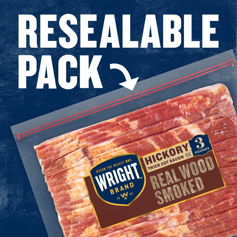 Wright Brand Hickory Real Wood Smoked Thick Cut Sliced Refrigerated Bacon, 48 oz — photo 2