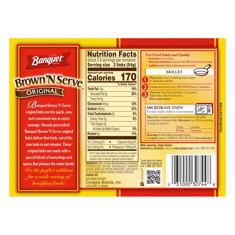 Banquet Brown 'N Serve Original Sausage Links, 6g Protein per Serving, Frozen Breakfast Sausage, 6.4 oz. — photo 2