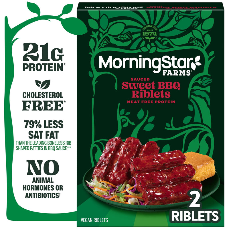 MorningStar Farms Sweet BBQ Plant Based Sauced Riblets, Vegan Meat, 10 oz, 2 Count Box — photo 2