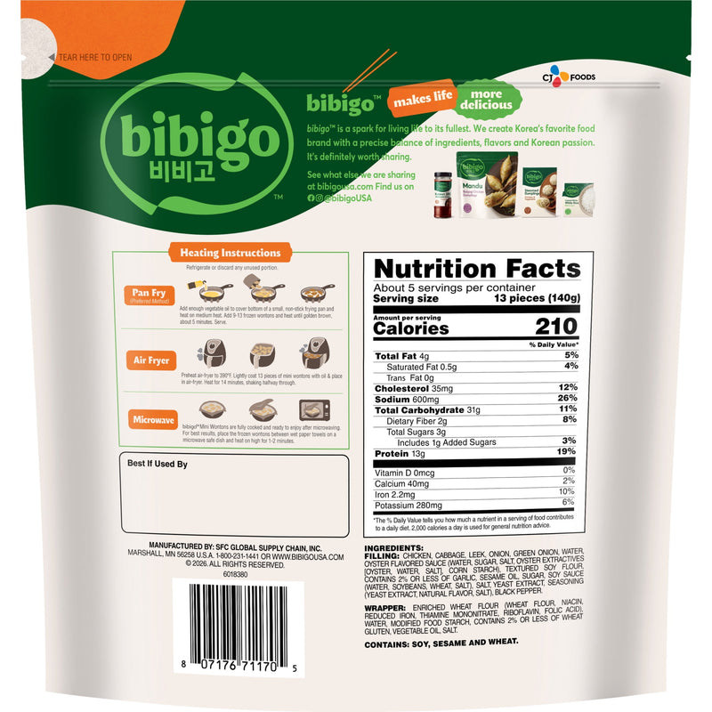 Bibigo Frozen Mini Wontons Chicken & Vegetable Dumplings, 24.0 oz — photo 2