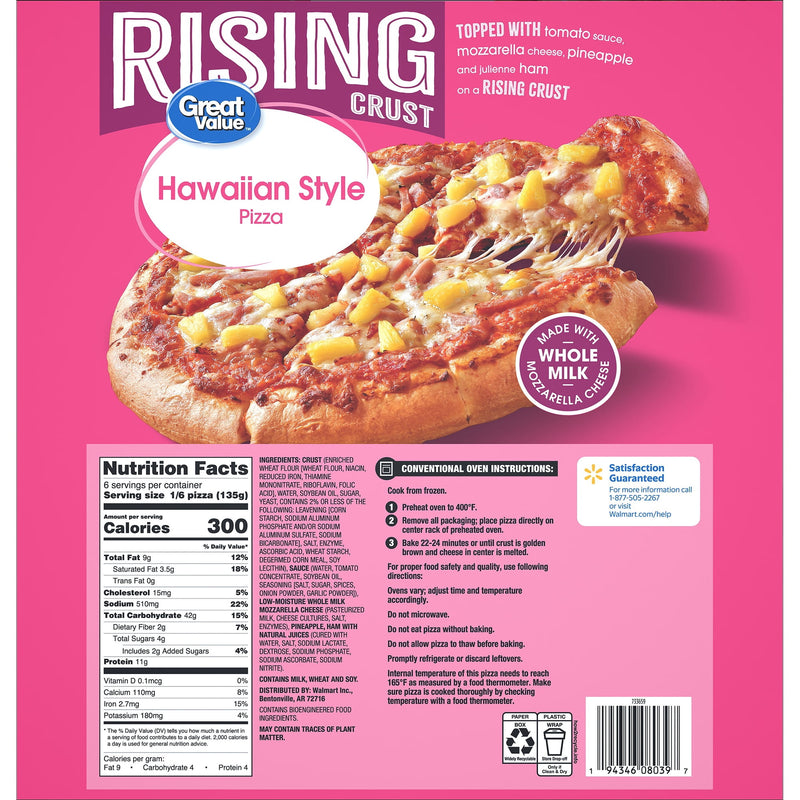 Great Value Rising Crust Hawaiian Pizza, Tomato Sauce, 27.97 oz (Frozen) — photo 2