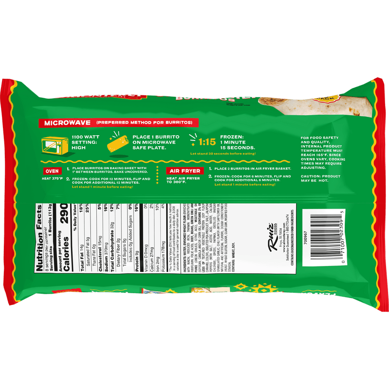 El Monterey Beef & Bean Green Chili Burritos, 32 oz, 8 Count (Frozen) — photo 2