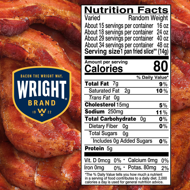 Wright Brand Hickory Real Wood Smoked Thick Cut Sliced Refrigerated Bacon, 48 oz — photo 3