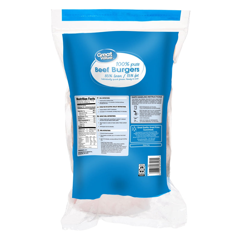 Great Value 100% Pure Beef Burgers, 85% Lean/15% Fat, 3 lbs, 12 Count (Frozen) — photo 3