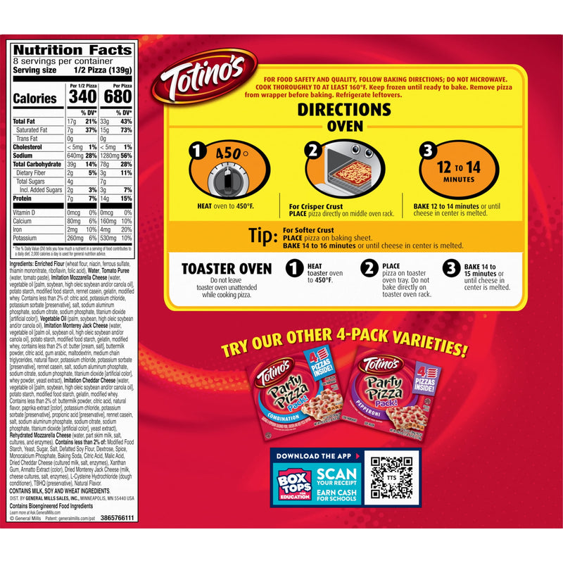 Totino's Party Pizza, Triple Cheese, Thin Crust, 14g Protein, 39.2 oz, 4 Count (Frozen) — photo 3