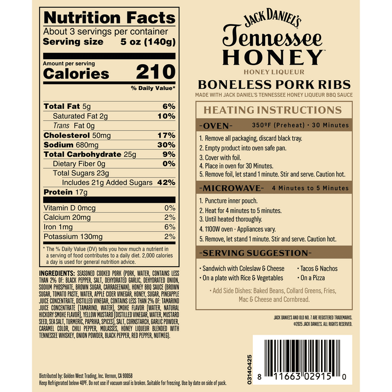 Jack Daniel’s Tennessee Honey Boneless Pork Ribs, Refrigerated Entree, 16 oz — photo 3