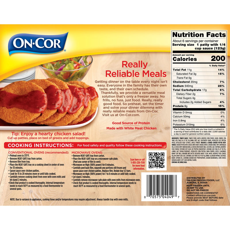 On-Cor Chicken Parmagiana with Tomato Sauce Packaged Meal, 26 oz, (Frozen) — photo 3