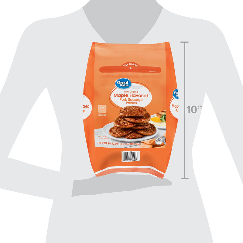 Great Value Fully Cooked Maple Flavored Frozen Pork Sausage Patties, 24.92 oz bag — photo 3
