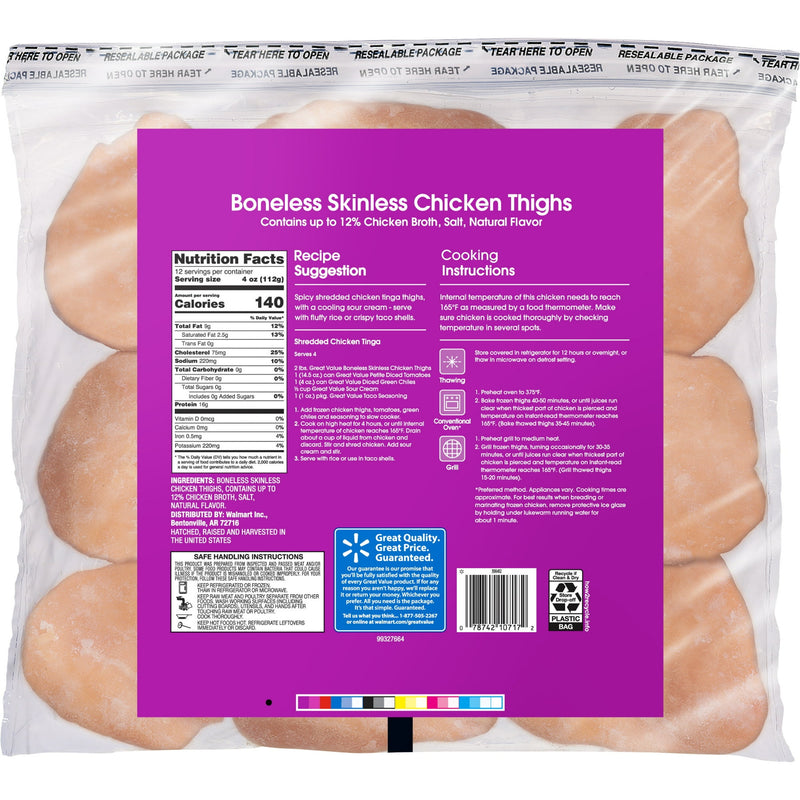 Great Value All Natural Boneless Skinless Chicken Thighs, 3 lb (Frozen) — photo 3