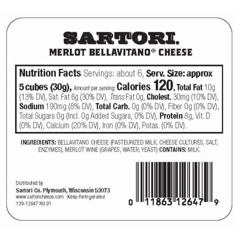 Sartori Merlot BellaVitano Cheese Cubes, Specialty Cheese, Aged Cheese, Fruity, Savory, Wine Soaked Cheese, Refrigerated — photo 3