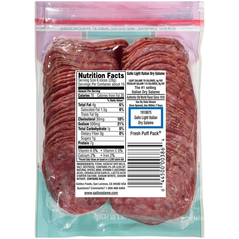 Gallo Salame Deli Thin Sliced Light Italian Dry Salami, Sliced Charcuterie Meat, 15.2 oz — photo 3