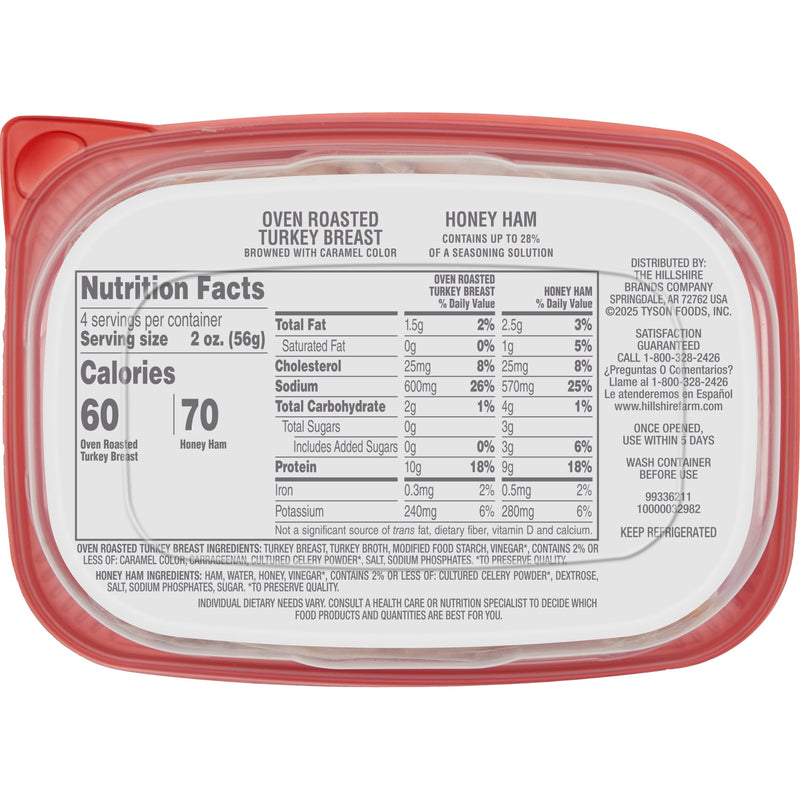 Hillshire Farm Ultra Thin Sliced Oven Roasted Turkey Breast and Honey Ham Lunchmeat, 16 oz Variety Pack Plastic Tub, Refrigerated — photo 4