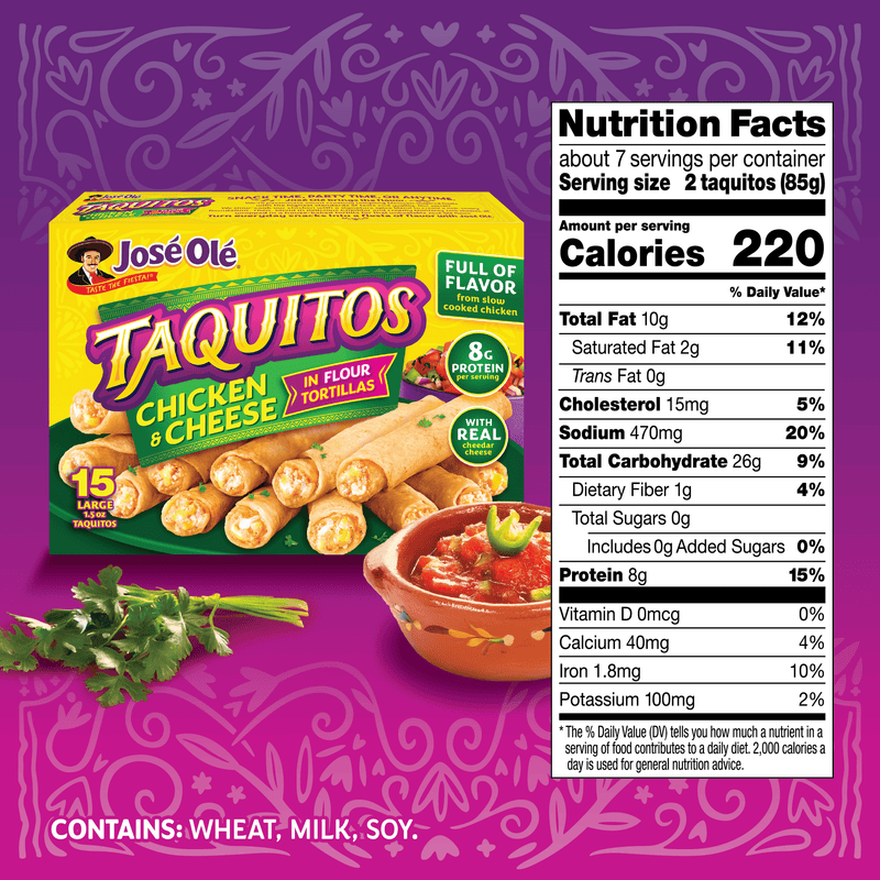 Jose Ole Chicken & Cheese Taquitos in Flour Tortillas, Frozen Mexican Food, 22.5 oz, 15 Ct — photo 4