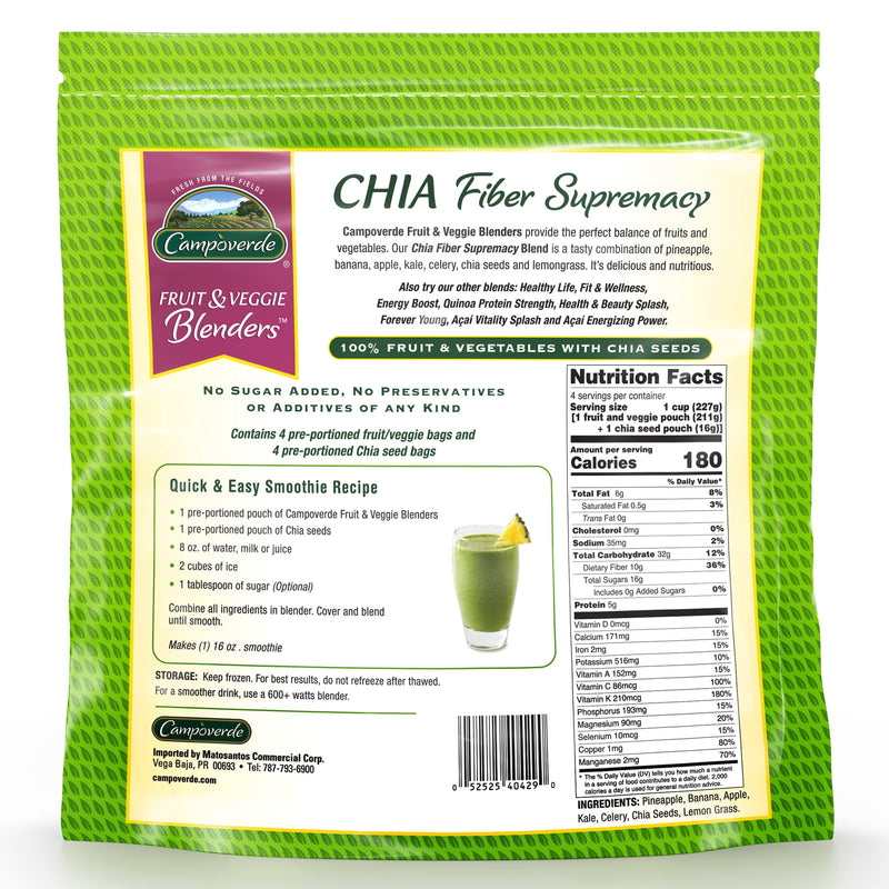 Campoverde Frozen Fruit & Veggie Smoothie Mix, Chia Fiber Supremacy with Pineapple, 4 Pre-Portioned Packs, No Added Sugar, 32 oz — photo 4