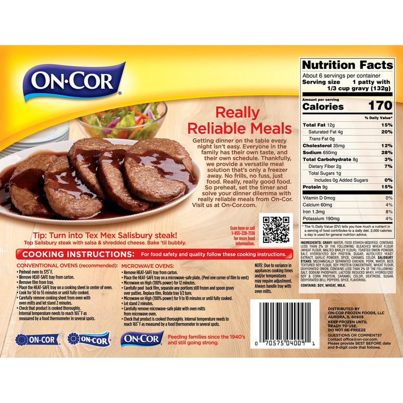 On-Cor Gravy & 6 Salisbury Steaks Entree, Regular 28 Ounce Package Meal, (Frozen) — photo 5