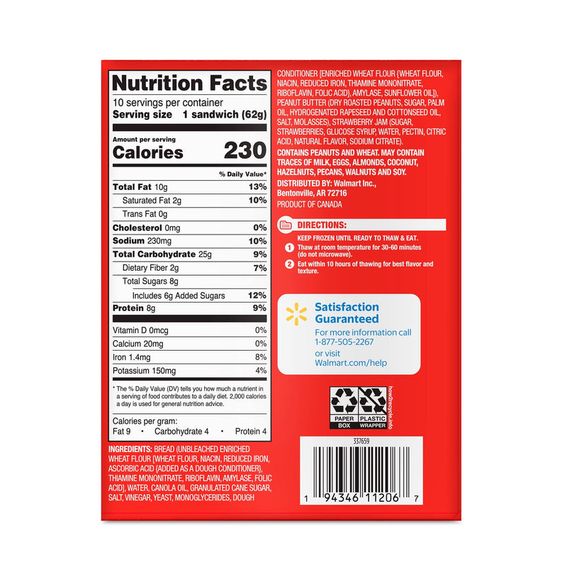 Great Value Frozen Peanut Butter and Strawberry Jam No Crust Sandwiches, 22 oz, 10 Count — photo 5