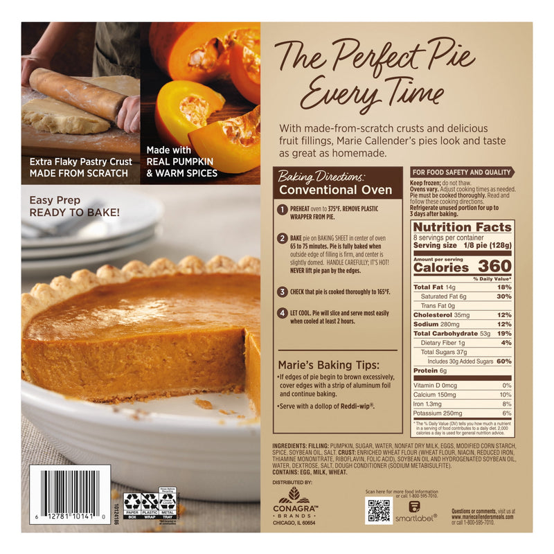 Marie Callender's Pumpkin Pie, Ready to Bake Frozen Dessert, 36 oz. — photo 5