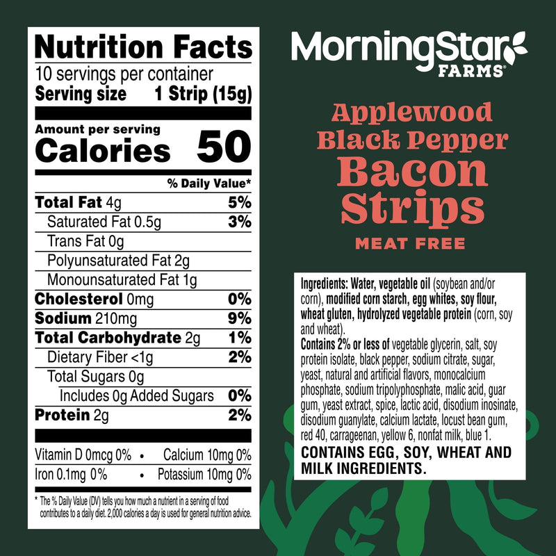 MorningStar Farms Applewood Black Pepper Meat Free Thick Cut Bacon Strips, Vegetarian, 5.25 oz Box — photo 7